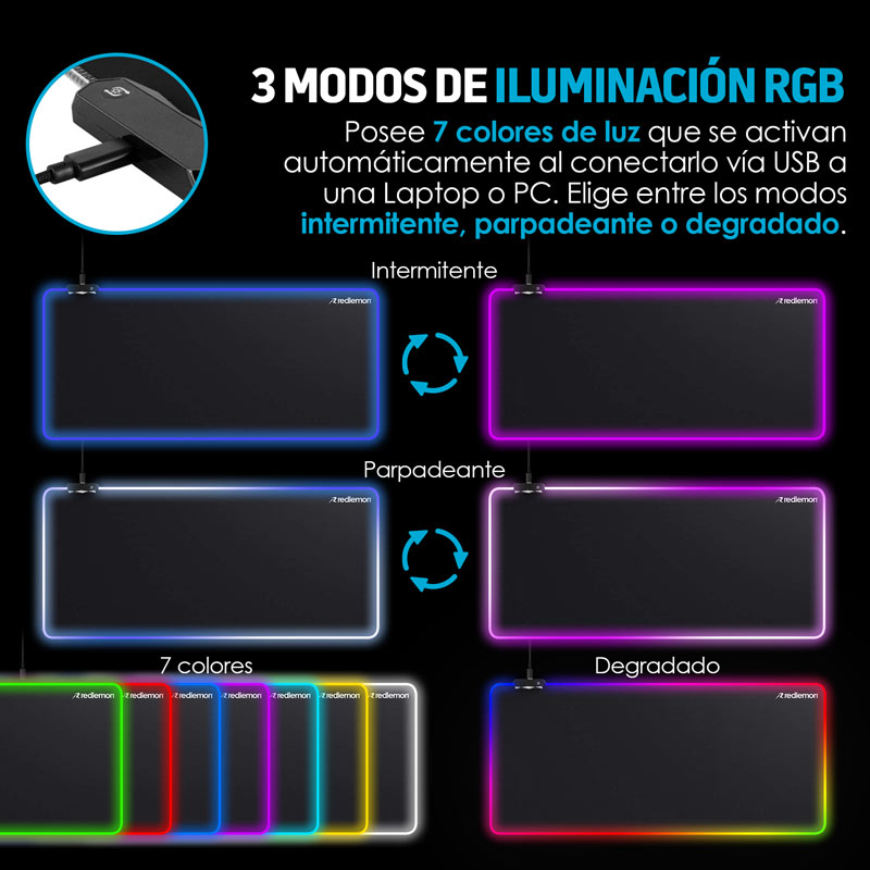 Mouse Pad Gamer XXL con Luz LED RGB tipo Control Redlemon