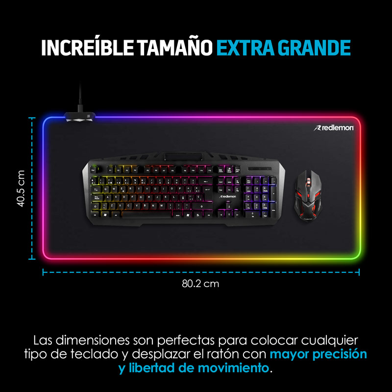 Mouse Pad Gamer XXL con Luz LED RGB tipo Control Redlemon