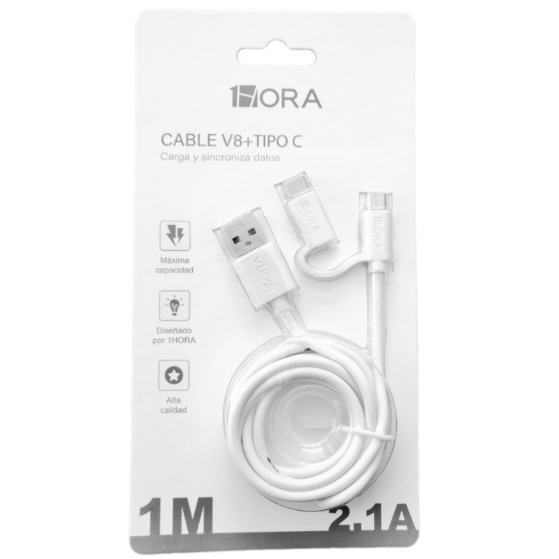 Pack 5 Piezas Cable USB V8 + Adaptador Tipo C Carga Y Sincroniza Datos 1HORA