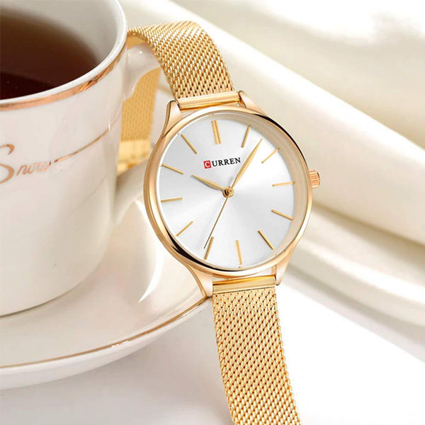 Reloj Curren para Mujer, Análogo, Movimiento de Cuarzo, Resistente, Elegante, Dorado 