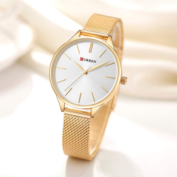 Reloj Curren para Mujer, Análogo, Movimiento de Cuarzo, Resistente, Elegante, Dorado 