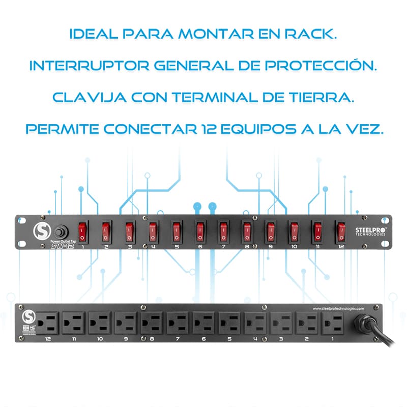 Barra Multicontacto 12 Interruptores - 127v Sw-12 - Steelpro.