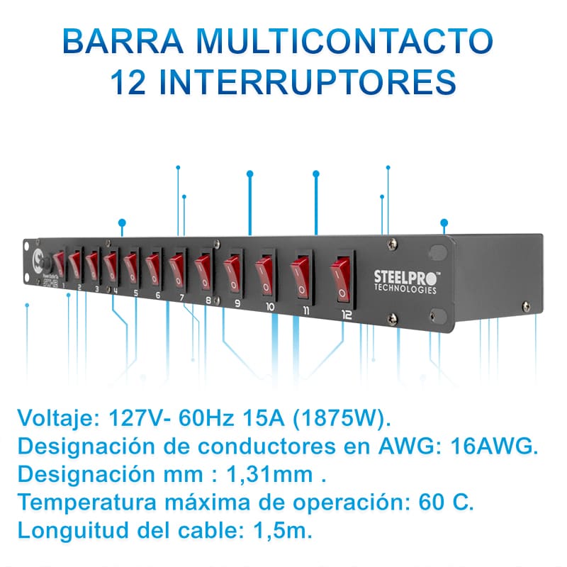 Barra Multicontacto 12 Interruptores - 127v Sw-12 - Steelpro.