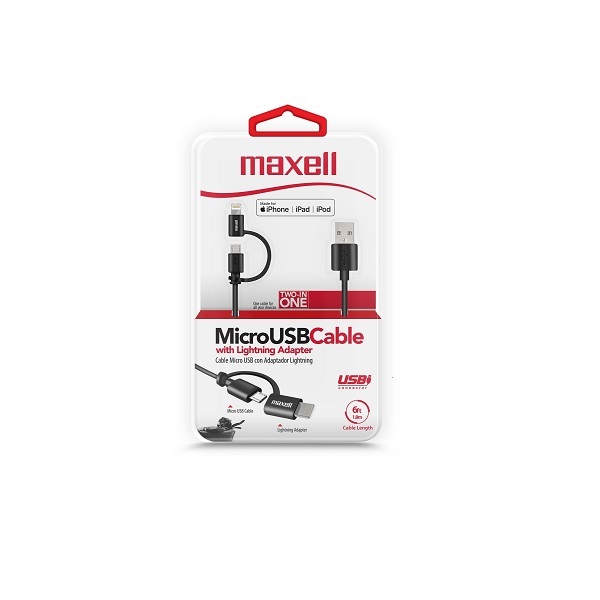 Cable Maxell Micro USB Con Adaptador Lightning / 2 En 1 / 347444