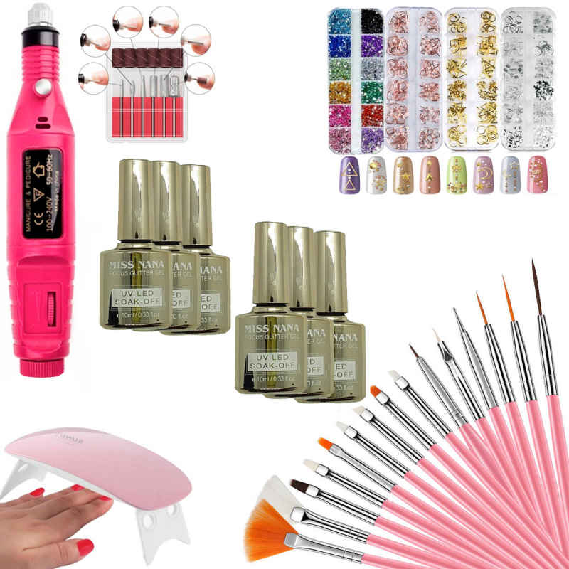 27 Piezas Kit De Uñas Arte Y Decoracion De Uñas Taladro + Esmaltes Kit De Arte De Uñas, Pinceles Decorar Manicura Decoración