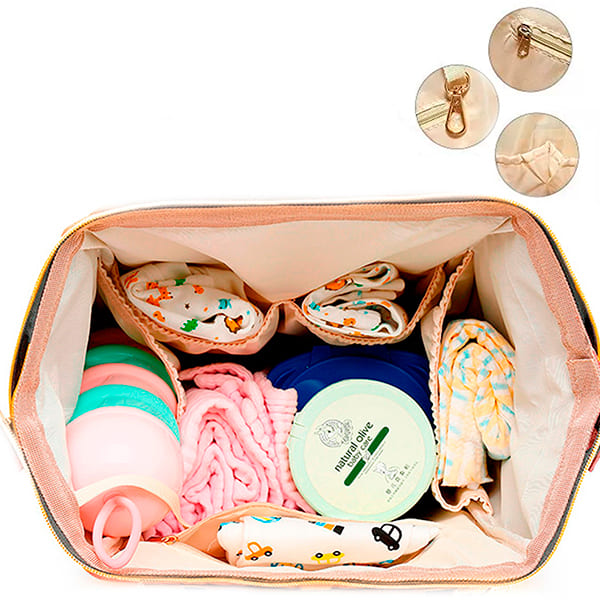 Mochila Pañalera con Puerto para Carga USB Color Salmon