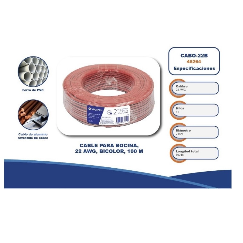 CABLE DE BOCINA POLARIZADO BICOLOR VOLTECK 1OO M ELECTRÓNICA EQUIPOS DE SONIDO