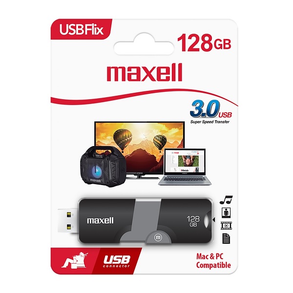 Maxell Memoria USB Flix / 128GB / USB 3.0 / Negro con Gris  /347804