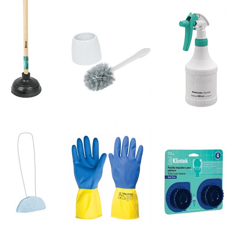 Kit Limpieza De Baños Casa Hogar Paquete 6 Productos CEPILLO -GUANTES M  -PASTILLAS ETC 