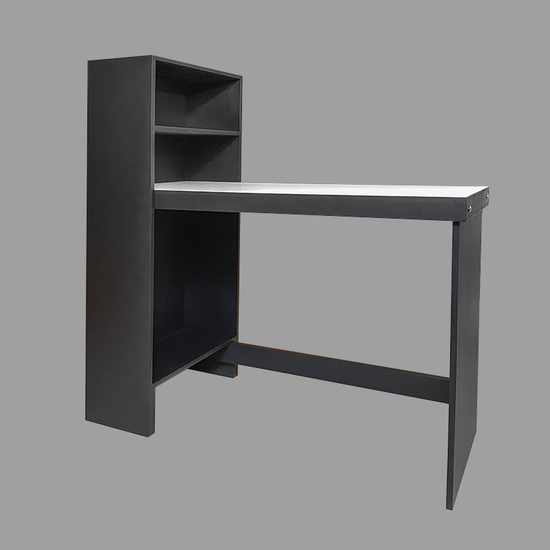 ESCRITORIO ARMABLE CON LIBRERO INTEGRADO MODELO 604 COLOR NEGRO Y CUBIERTA BLANCA