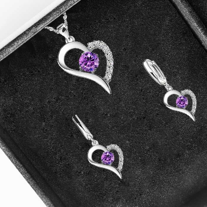 Juego Aretes con Colgante SELECT CRISTALES CORAZONES morado