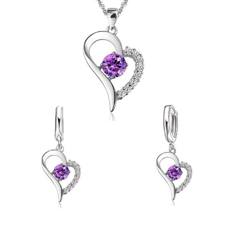 Juego Aretes con Colgante SELECT CRISTALES CORAZONES morado