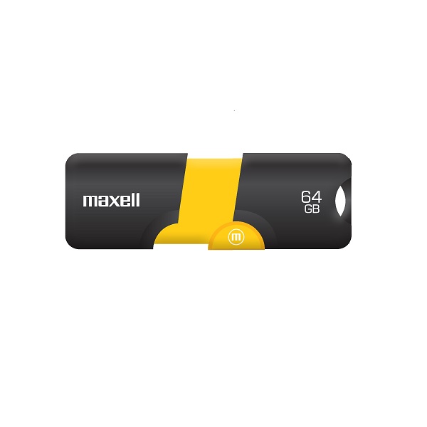 Maxell Memoria USB Flix 64GB 3.0 / Retráctil / Negro Con Amarillo / 347493