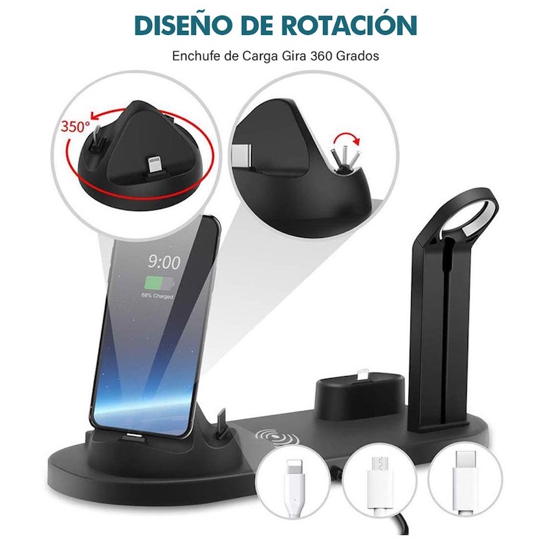 Cargador Inalámbrico Dock para iPhone Android Apple Watch AirPods stand