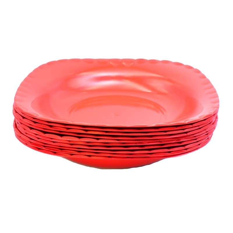 10 Platos Sopero Cuadrado Liso De Plastico Colores 20 X 3.5 Rojo Hogar