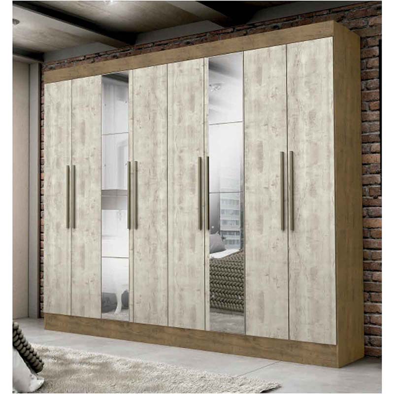 Armario Closet Moderno + Espejo Puertas Cajones Color Ipe