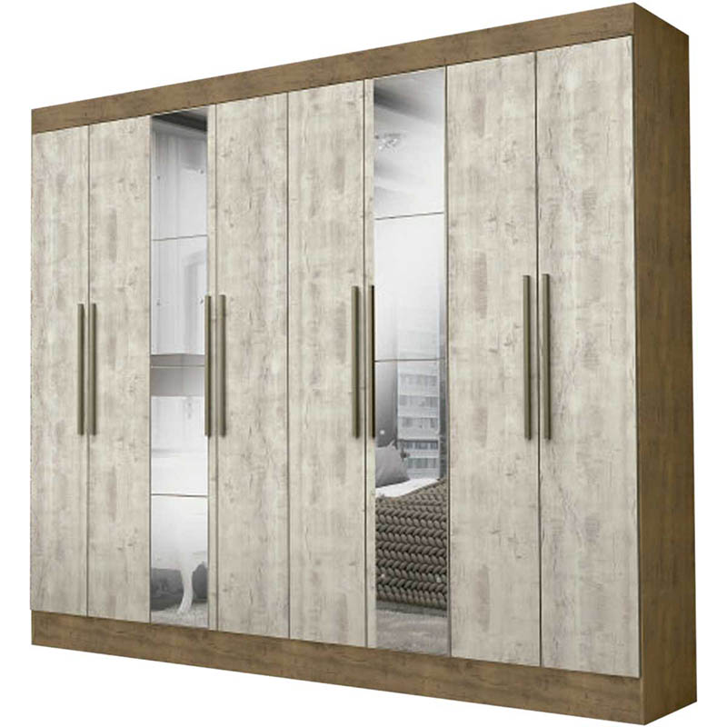 Armario Closet Moderno + Espejo Puertas Cajones Color Ipe