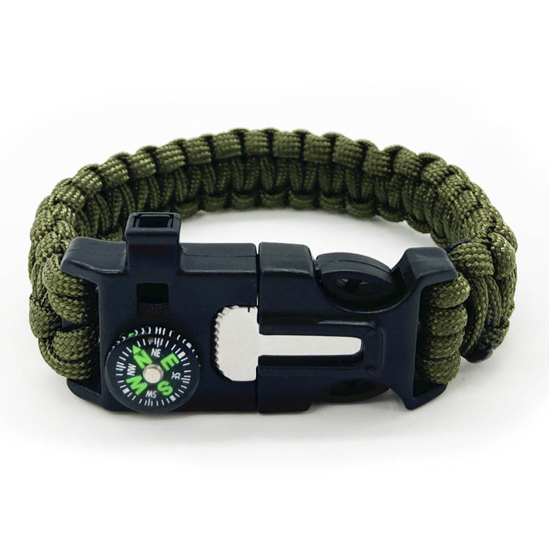 Pulsera Paracord Tactica Supervivencia Brújulas Navaja Camping Fuego Color Verde 