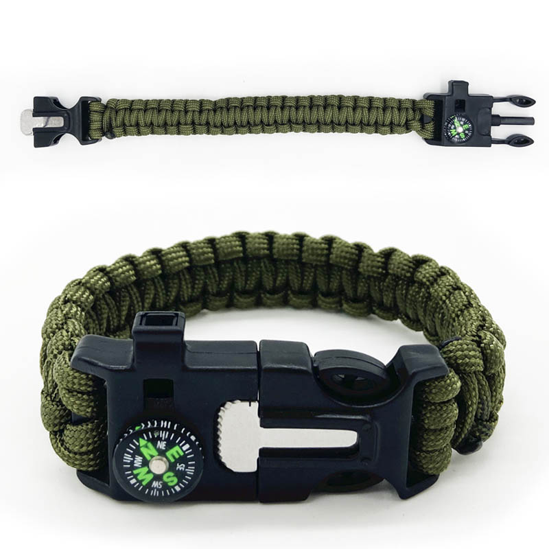 Pulsera Paracord Tactica Supervivencia Brújulas Navaja Camping Fuego Color Verde 