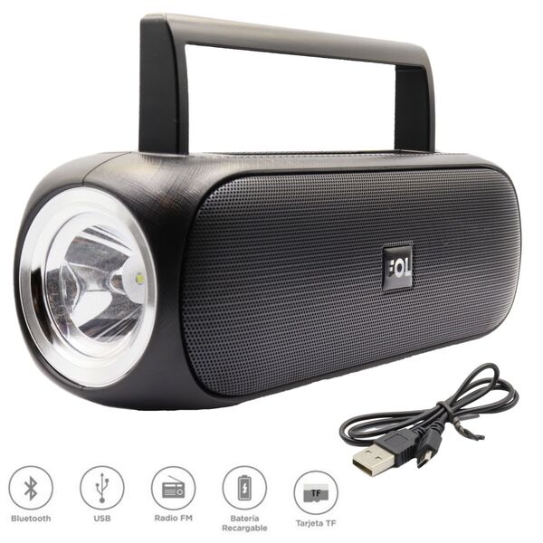 Bocina Fol Negro Portátil Bluetooth Carga Solar Linterna Exterior