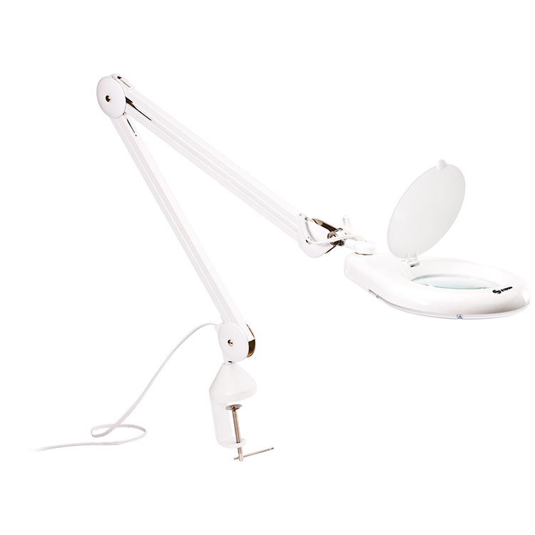 Lámpara Ahorradora De Luz Con Lupa Y Brazo Flexible, Blanco
