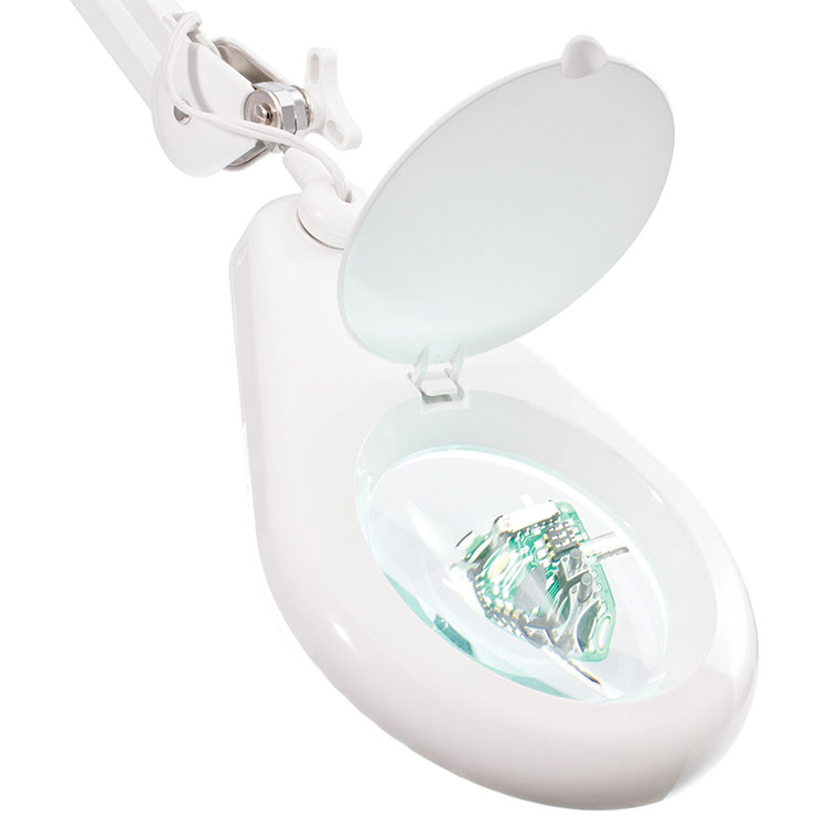 Lámpara Ahorradora De Luz Con Lupa Y Brazo Flexible, Blanco
