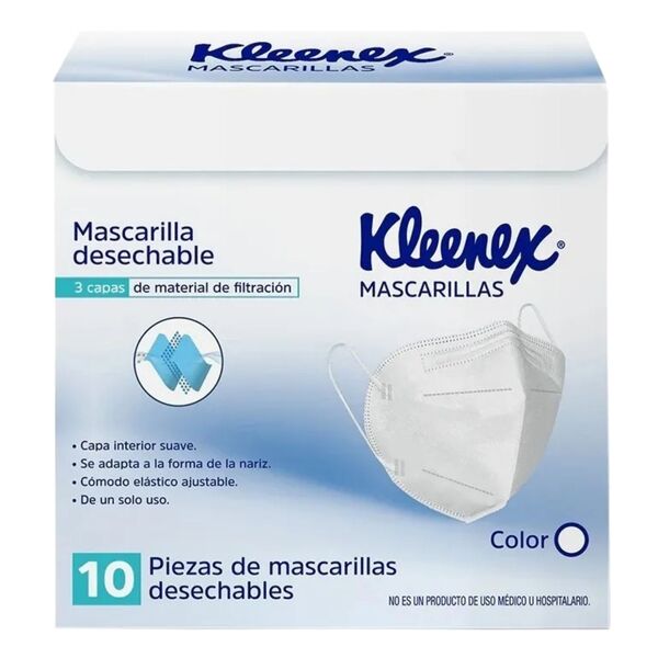 Cubrebocas Kleenex Tipo Kn95 Mascarillas Tricapa 10 Piezas