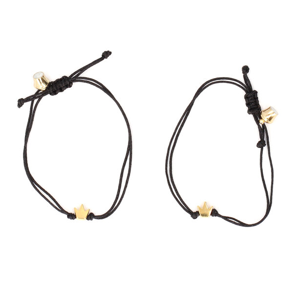 Pulsera Brazalete Amistad Hilo Negro POLO RIVERA Dije CORONA Iman DUO