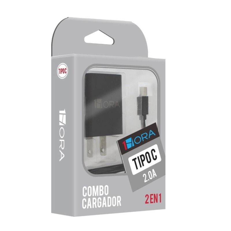 Cargador USB 2.0A Con Cable Tipo C Carga Rápida 1HORA