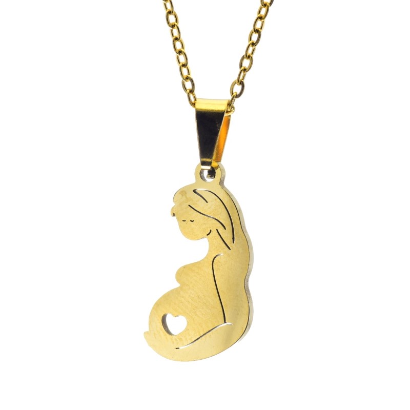 Joya Kit Aretes Cadena Con Dije De Mujer Embarazada Color Dorado