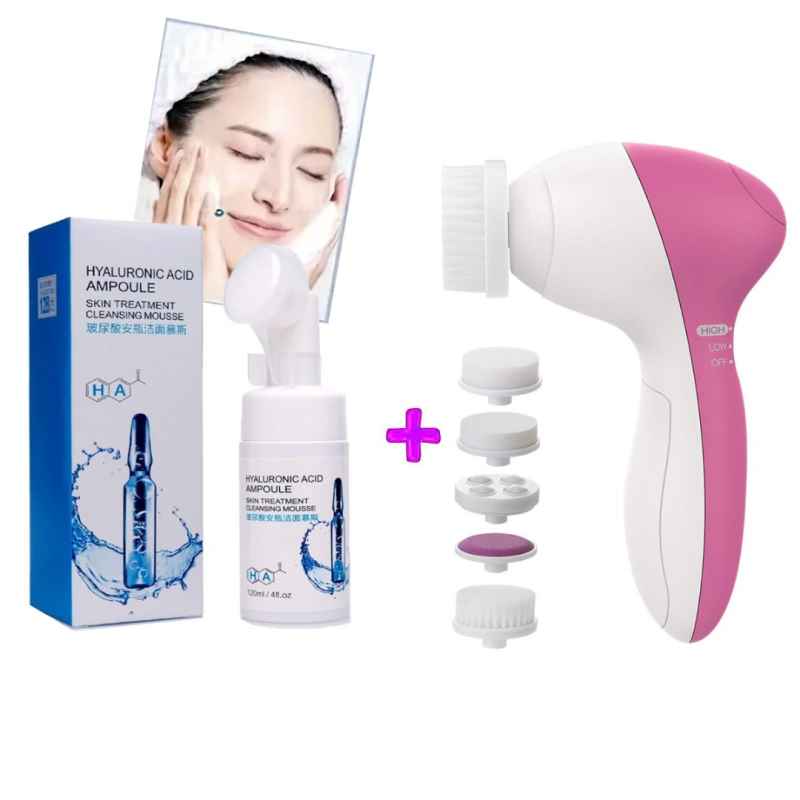 Cepillo Facial Spa Exfoliante Limpiador 5 En 1 Mas Limpiador Facial Ácido Hialurónico Humectante Blanqueador