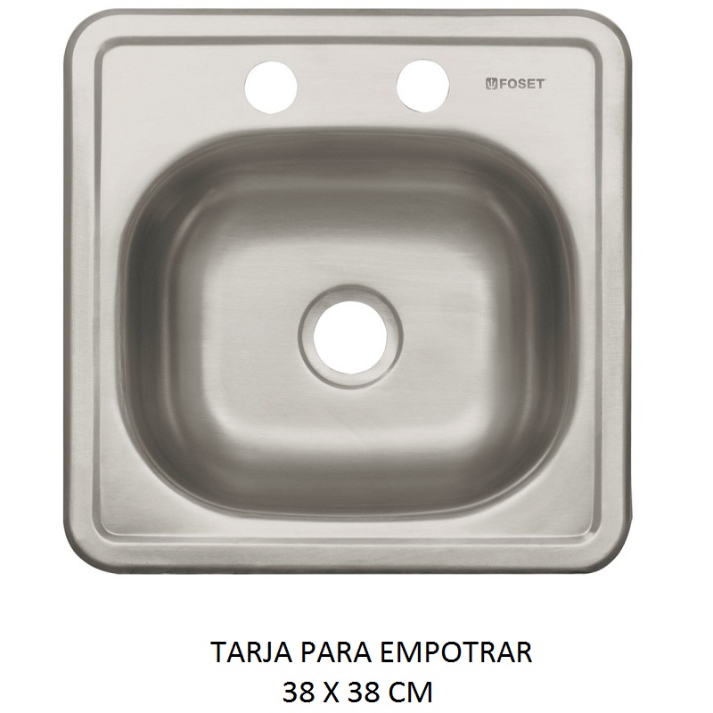 TARJA DE COCINA DE EMPOTRAR 38 X 38 CM, TIPO BAR DE ACERO INOXIDABLE TA-38 B  FOSET 