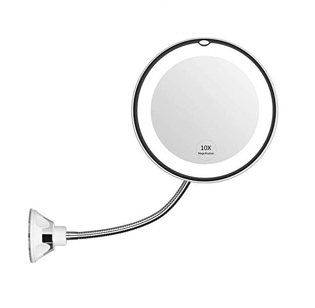 Espejo Para Maquillaje o Baño con Cuello de Cisne Flexible Aumento x10
