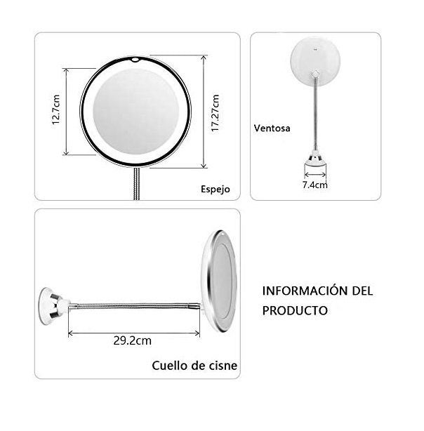 Espejo Para Maquillaje o Baño con Cuello de Cisne Flexible Aumento x10