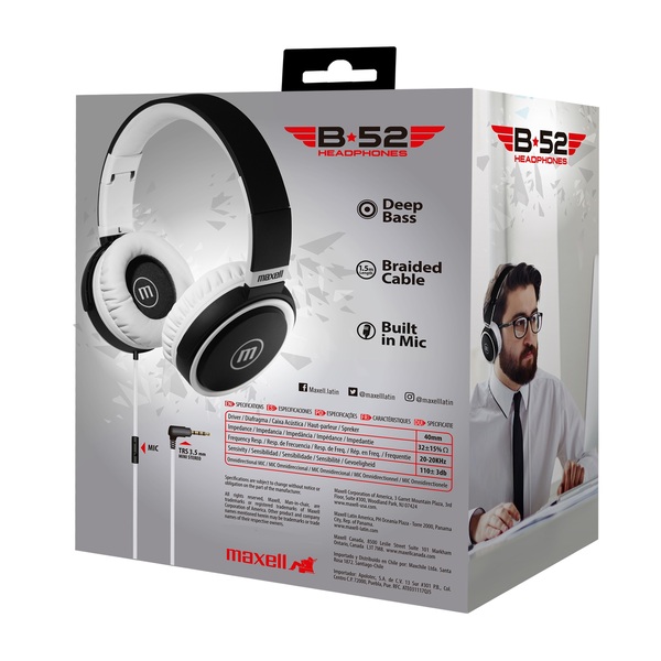 Maxell Audífonos Con Micrófono B52 / Bajos Profundos / Blanco / 347855