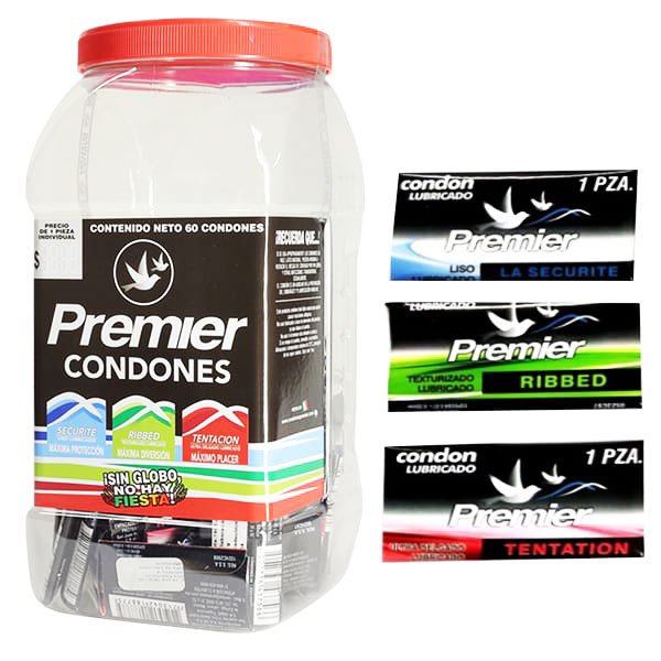 Vitrolero Con 70 Piezas De Condones Premier 3 Presentaciones