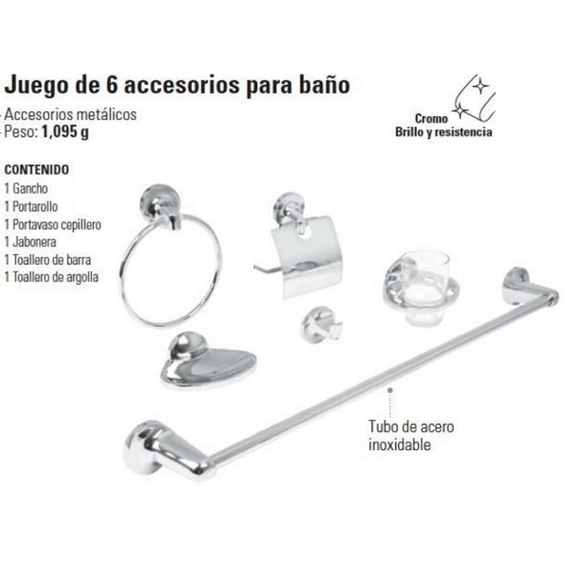 Juego Accesorios Para Baño 6 Piezas  Portavaso cepillero  Jabonera toallero