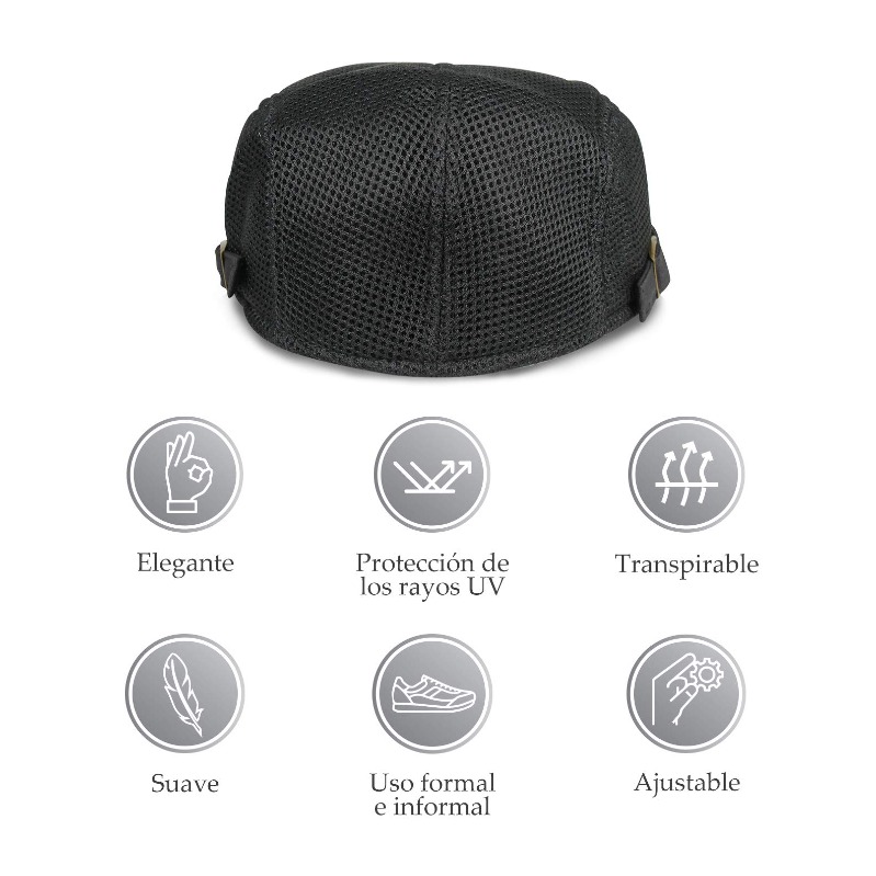 Boina transpirable para hombres. Boina de estilo Ingles, Talla Universal. Boina elegante, 100% de Poliester, Sombrero clásico para hombre Ivy Gatsby Cabbie Newsboy. (Negro)