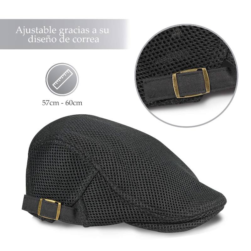 Boina transpirable para hombres. Boina de estilo Ingles, Talla Universal. Boina elegante, 100% de Poliester, Sombrero clásico para hombre Ivy Gatsby Cabbie Newsboy. (Negro)
