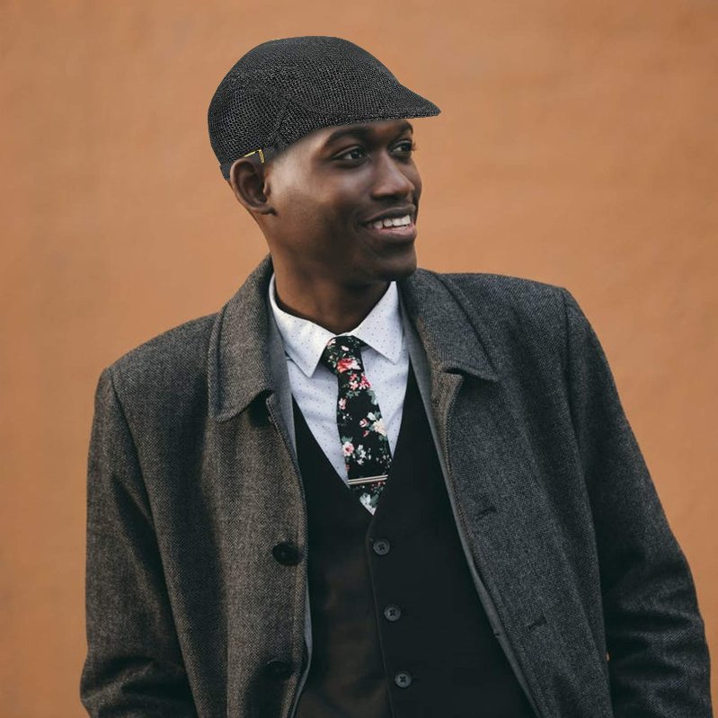 Boina transpirable para hombres. Boina de estilo Ingles, Talla Universal. Boina elegante, 100% de Poliester, Sombrero clásico para hombre Ivy Gatsby Cabbie Newsboy. (Negro)