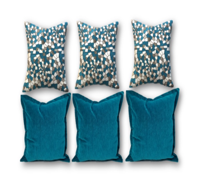 Set de 6 cojines decorativos coleccion Azul Aqua Pedregal de 45x45 para Sala, Sofá, Recamara, Cama, Suaves y Esponjosos