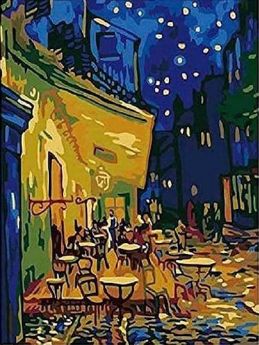 Pintar Por Numeros Kit Pintura Acrilica Pintura Oleo Cuadros Decorativos Arte Para Niños Y Adultos Lienzo 40 X 50 cm Van Gogh Terraza de cafe por la noche.