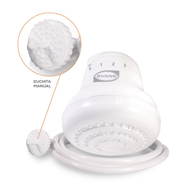 Regadera eléctrica Evans 4 temperaturas, Mínimo (2 400 W) Medio (3 300 W) Máximo (5 400 W) con brazo