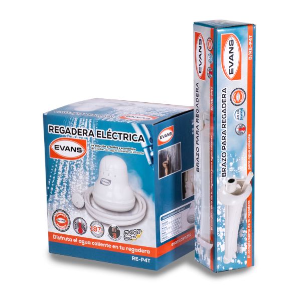 Regadera eléctrica Evans 4 temperaturas, Mínimo (2 400 W) Medio (3 300 W) Máximo (5 400 W) con brazo