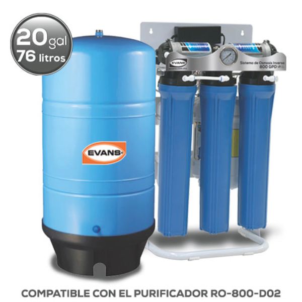 Tanque de almacenamiento de capacidad 20 Gal. para purificadores de ósmosis inversa.