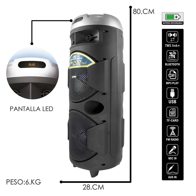 Bocina Portable Cuadrafonica Sonido 360 Grados Con 4 Woofers 8 , Microfono Incluido -Bazzoka - Steelpro