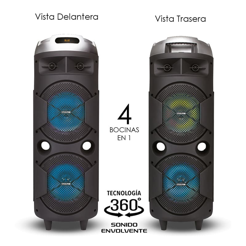 Bocina Portable Cuadrafonica Sonido 360 Grados Con 4 Woofers 8 , Microfono Incluido -Bazzoka - Steelpro