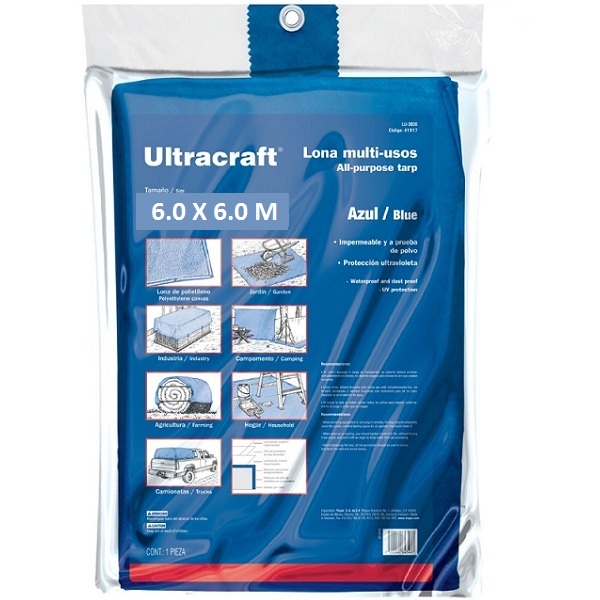 Lona Carpa Impermeable Azul 6 X 6 Mt Ultra Multi Usos Lluvia-Calor Proteccion