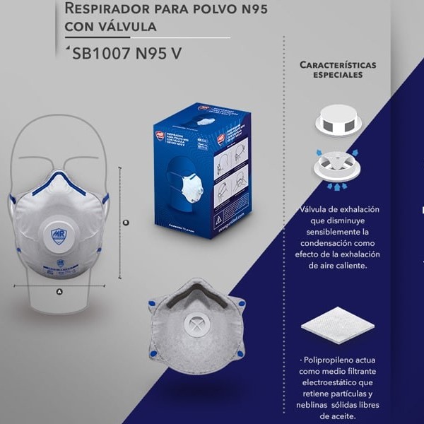 Mascarilla cubrebocas N95 con válvula MR  SB1007V 15 piezas 