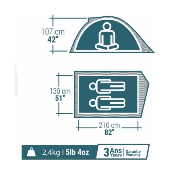 Casa De Campaña Quechua Mh100 - 2 Personas, Impermeable